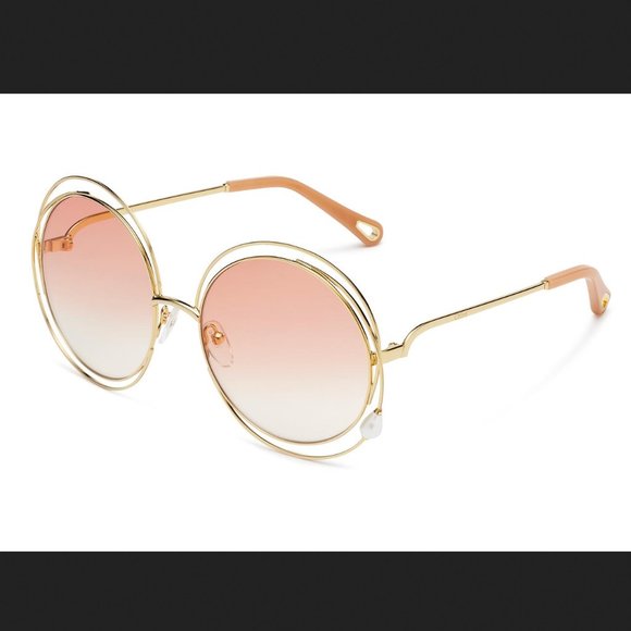 NEW w/Box CHLOÉ Carlina Pearl Round-frame Sunglasses In Gold Gradient Pe… - Picture 2 of 16